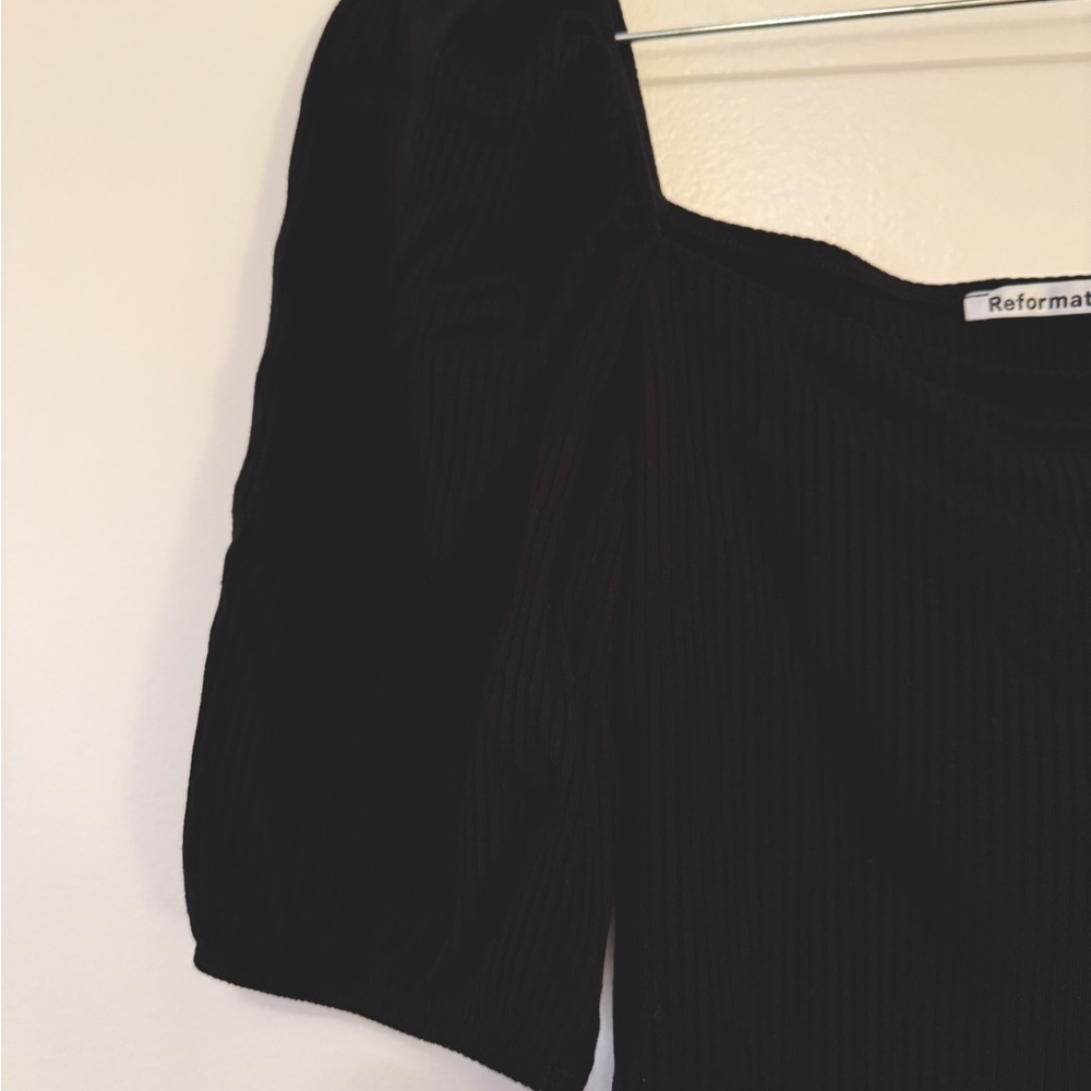 Reformation Black Puff Sleeve Top
